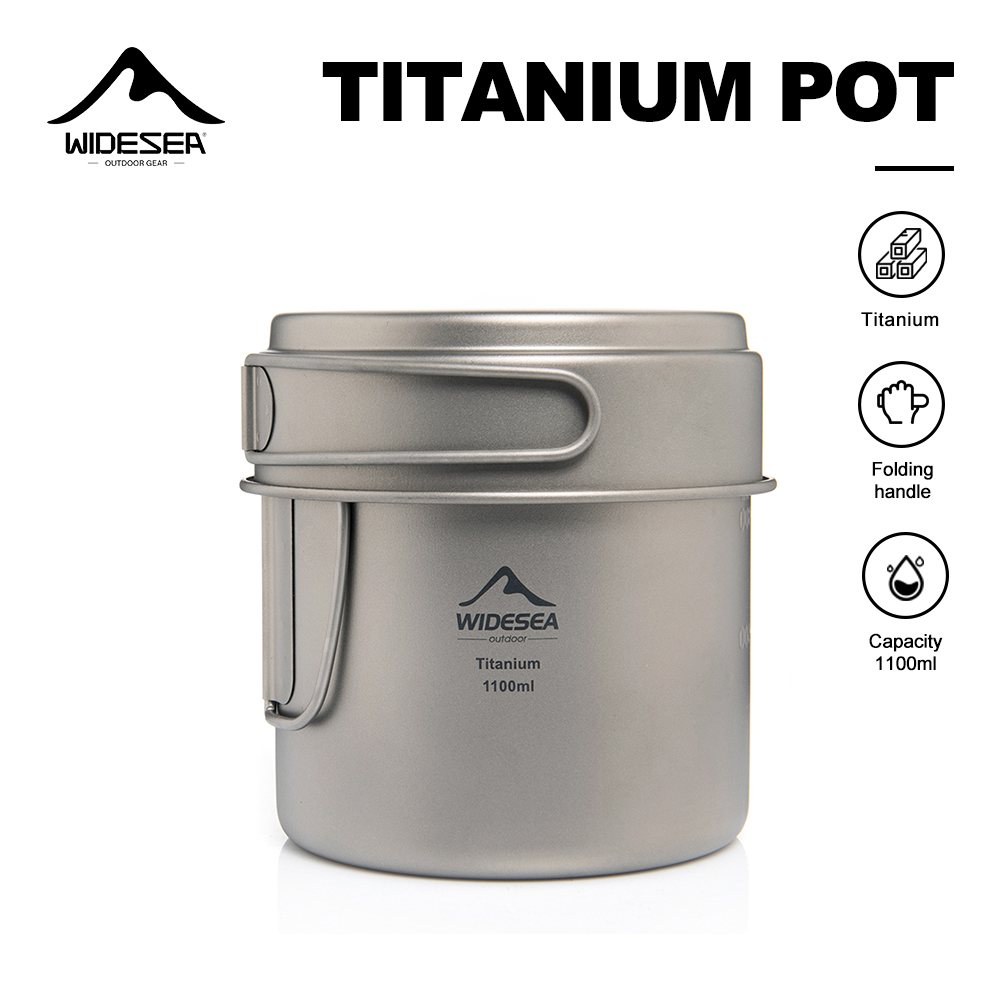 Camping Cooking Set Stainless Steel - Widesea 초경량 티타늄 캠핑 냄비 1100ml