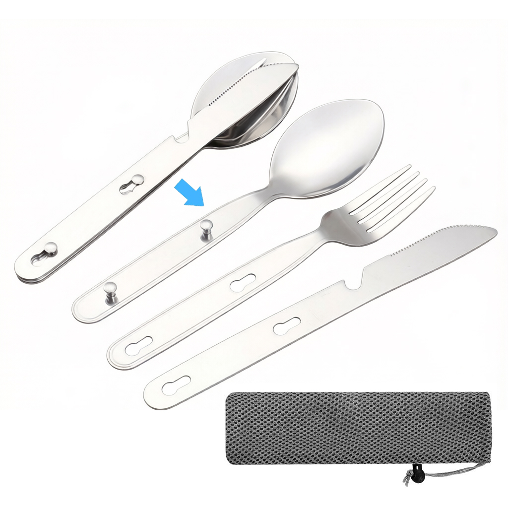 Camping Cooking Knife Set - 3개/세트 접이식 숟가락 포크 나이프 304