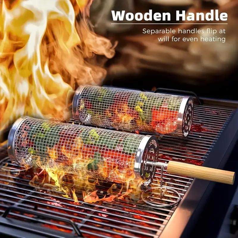 Camping Cooking Bbq - 스테인리스 스틸 바베큐 그릴 바구니, 원형