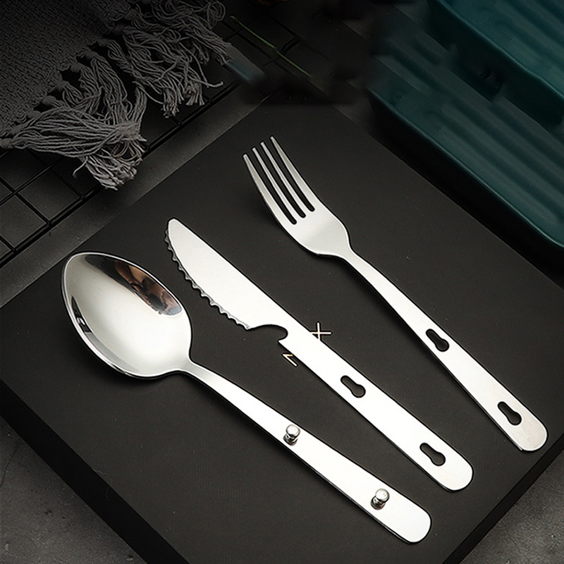 Camping Cooking Knife Set - 3개 세트 휴대용 스테인리스 식기 접이식