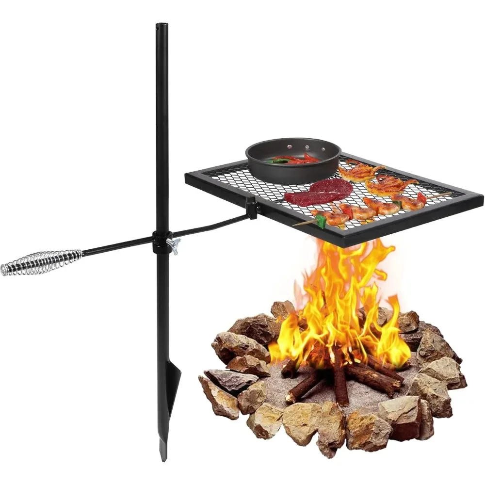 Camping Cooking Over Fire - 회전식 캠프파이어 그릴, 고강도 스틸 그레이트,