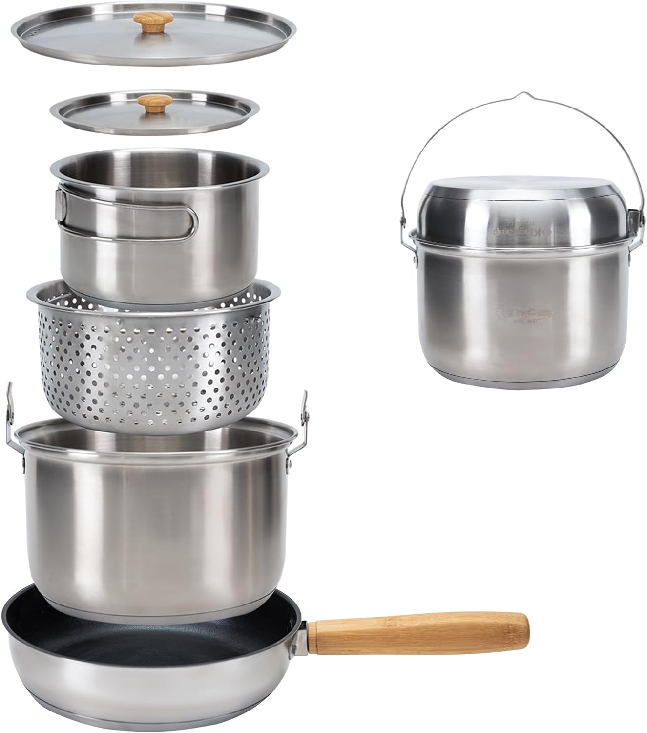 Camping Cooking Set With Kettle - 304 스테인리스 스틸 캠핑 조리기구 세트