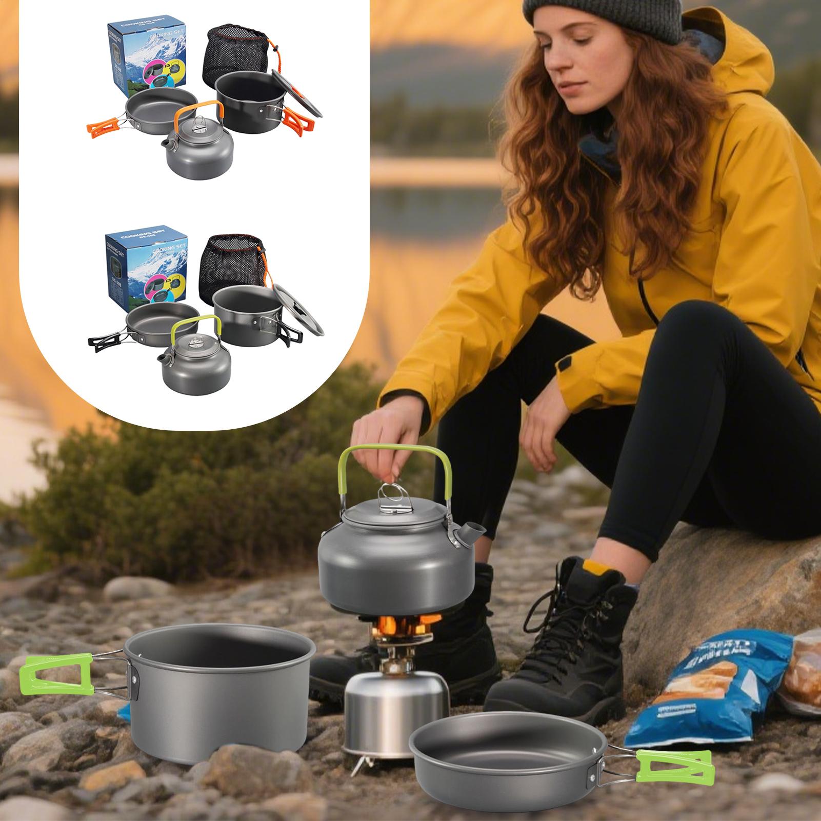 Camping Cooking Set With Kettle - 캠핑 조리기구 캠핑용 냄비 세트 논스틱