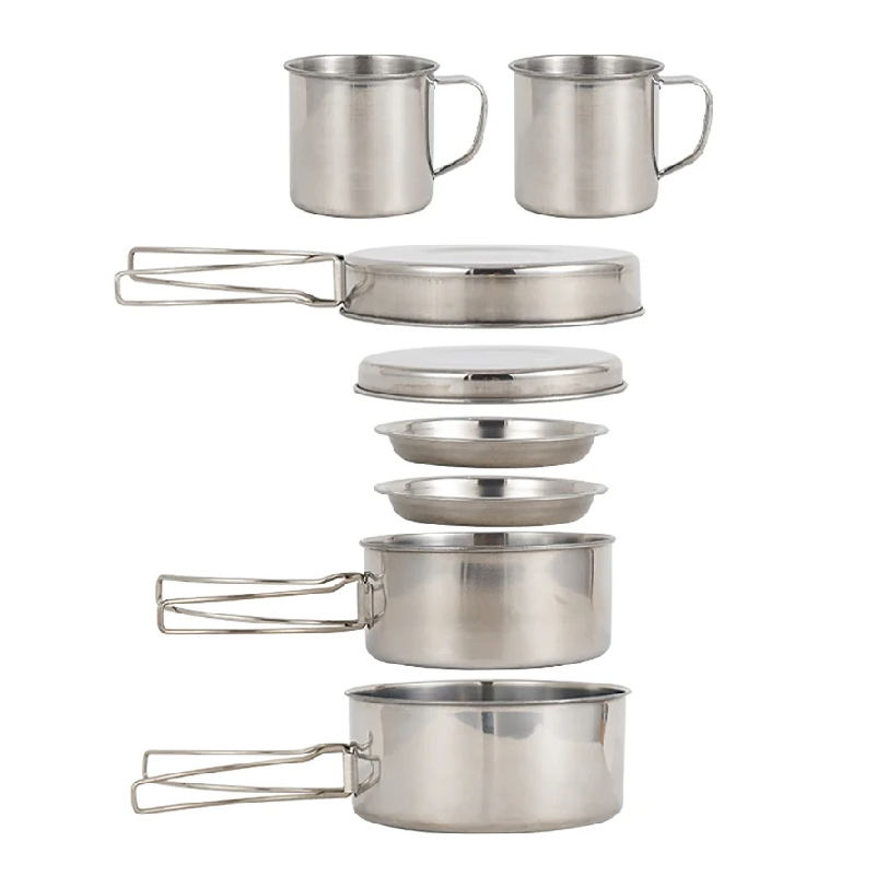 8개/세트 캠핑 조리기구 세트 스테인리스 스틸 냄비 및 - Camping Cooking Set Stainless Steel 리뷰 및 가격