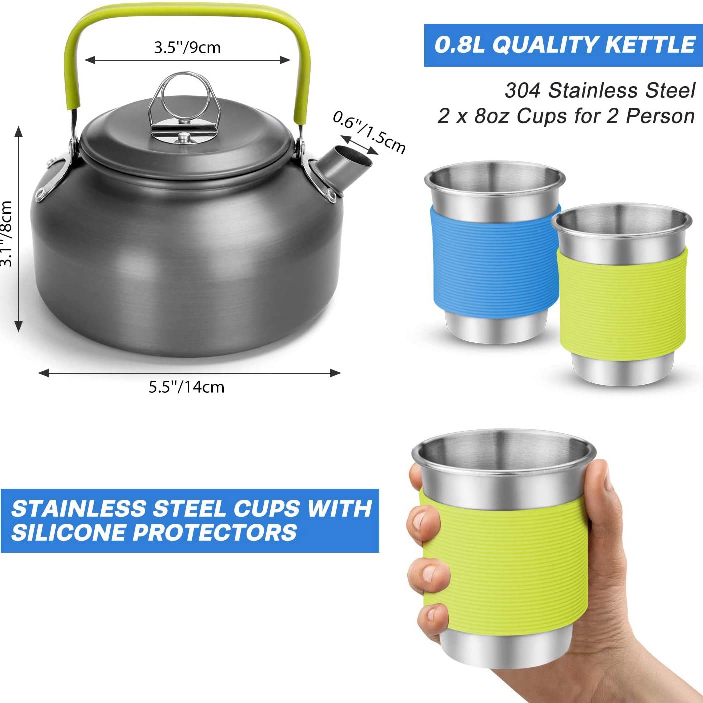야외 캠핑 조리 세트(주전자 포함), 304 스테인리스 - Camping Cooking Set With Kettle 리뷰 및 가격