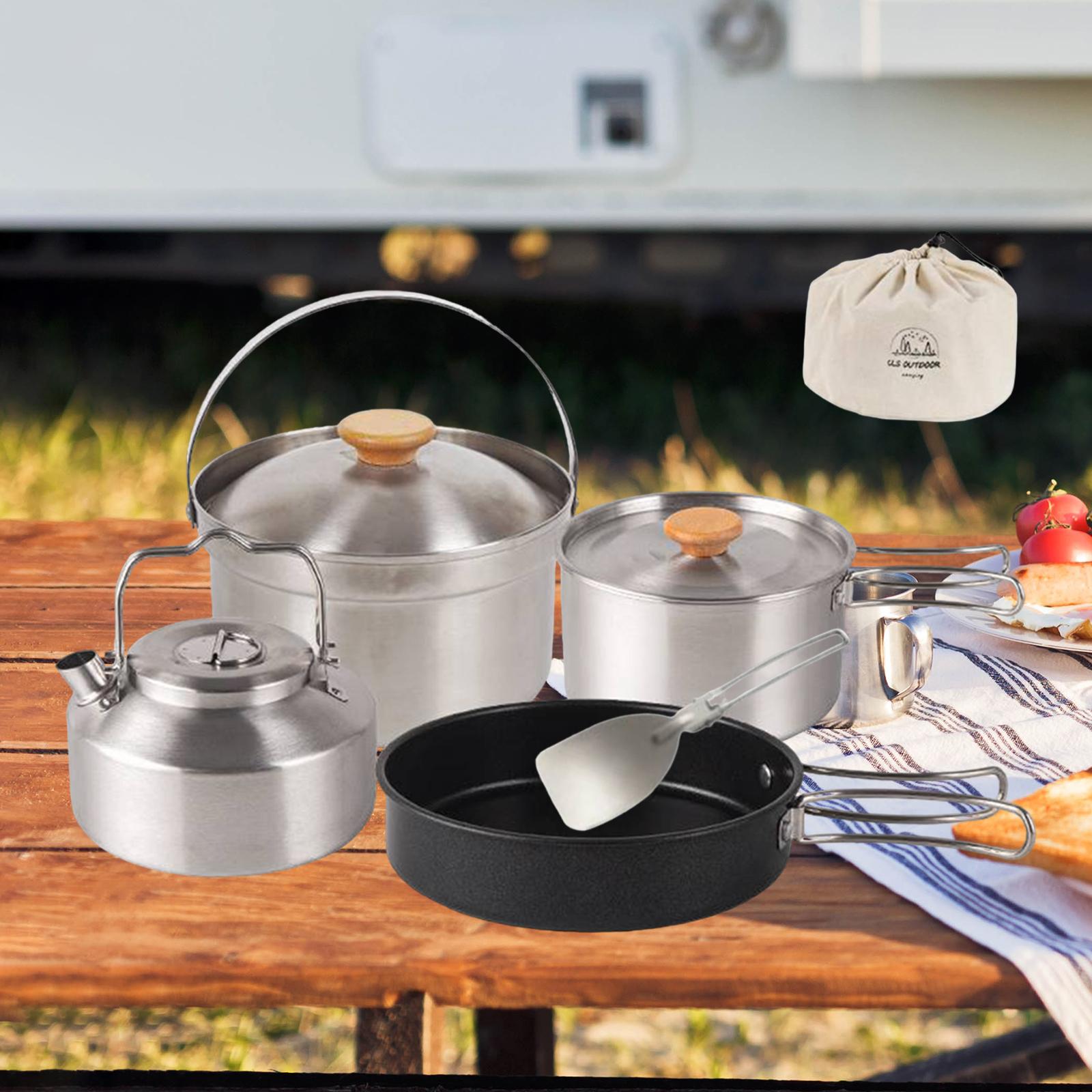 캠핑 조리기구 휴대용 논스틱 프라이팬, 티포트, 주전자 - Camping Cooking Set With Kettle 리뷰 및 가격