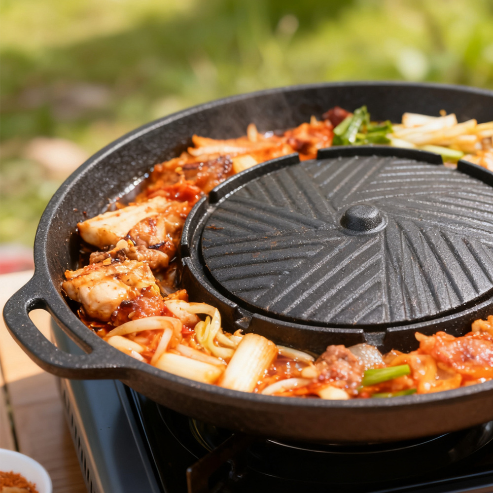 코선 한국식 바베큐 그릴 팬 2 in 1 원형 바베큐  - Camping Cooking Bowl 리뷰 및 가격