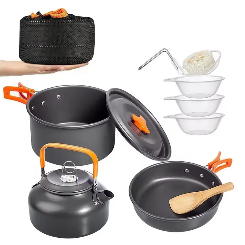 야외용 알루미늄 합금 캠핑 세트, 3종 휴대용 접이식  - Camping Cooking Set With Kettle 리뷰 및 가격