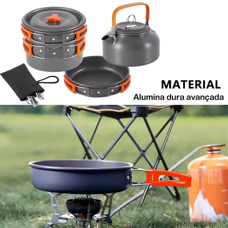 야외용 알루미늄 합금 캠핑 세트, 3종 휴대용 접이식  - Camping Cooking Set With Kettle 리뷰 및 가격