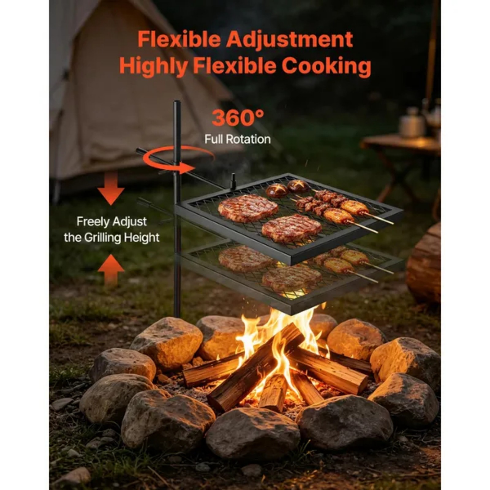 헤비 듀티 회전식 캠프파이어 그릴, 16인치 휴대용 캠 - Camping Cooking Over Fire 리뷰 및 가격