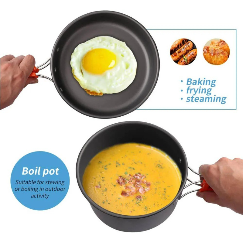 캠핑 요리 세트, 야외 주방용품 세트, 알루미늄 휴대용 - Camping Cooking Set With Kettle 리뷰 및 가격