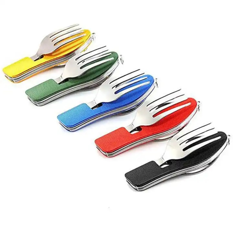 스테인레스 스틸 칼 붙이 4 In 1 야외 피크닉 식기 - Camping Cooking Utensils Kit 리뷰 및 가격