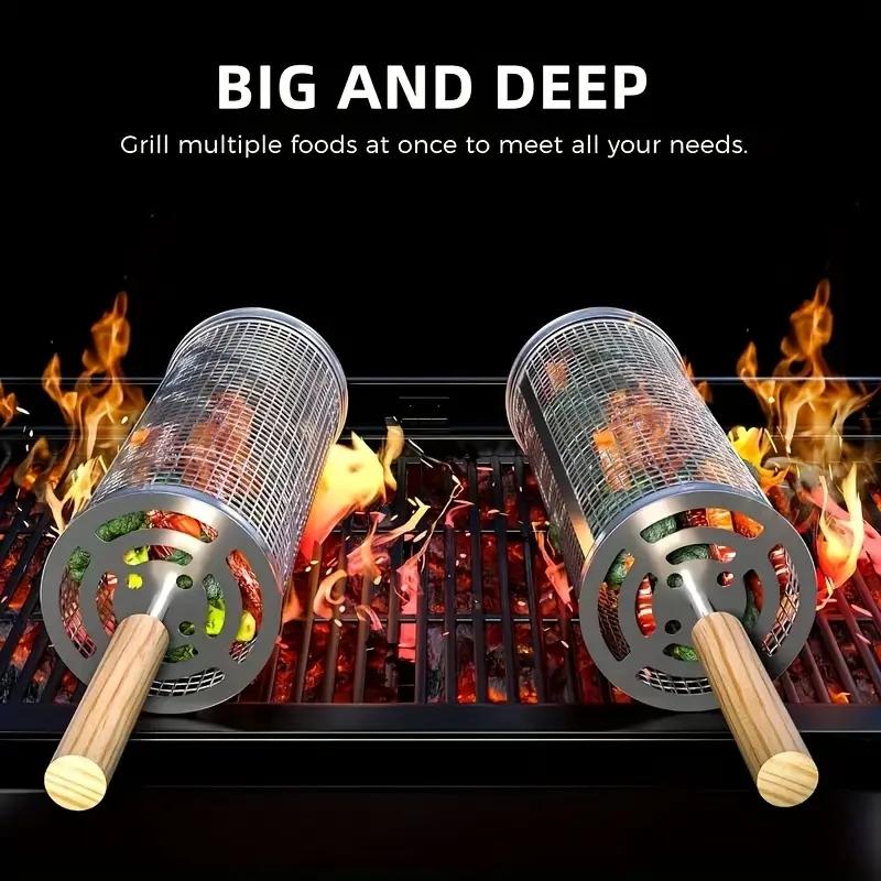 스테인리스 스틸 바베큐 그릴 바구니, 원형 회전 실린더 - Camping Cooking Bbq 리뷰 및 가격