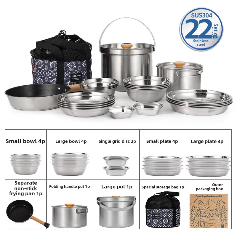 NOBANA 최신 야외 스테인레스 스틸 냄비 세트 캠핑 - Camping Cooking Utensils Kit 리뷰 및 가격