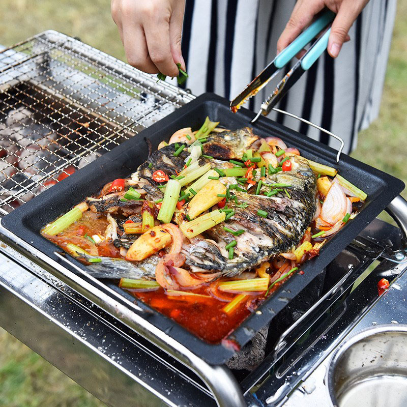 야외용 두꺼운 사각 그릴 팬, 손잡이 두 개, 휴대용  - Camping Cooking Pot 리뷰 및 가격