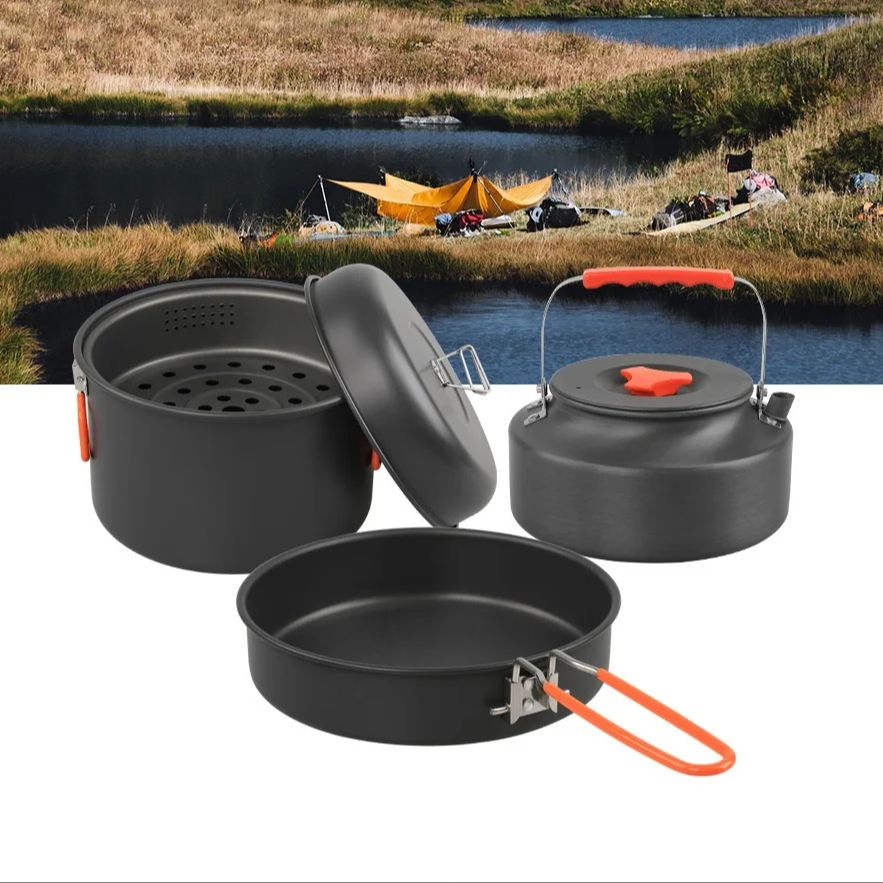 야외 조리기구 세트, 캠핑 요리 냄비 주전자, 스티머  - Camping Cooking Set With Kettle 리뷰 및 가격