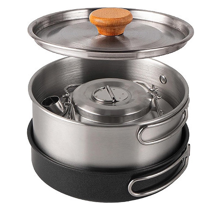 고급 304 스테인리스 스틸 캠핑 조리기구 세트 & 아 - Camping Cooking Set With Kettle 리뷰 및 가격